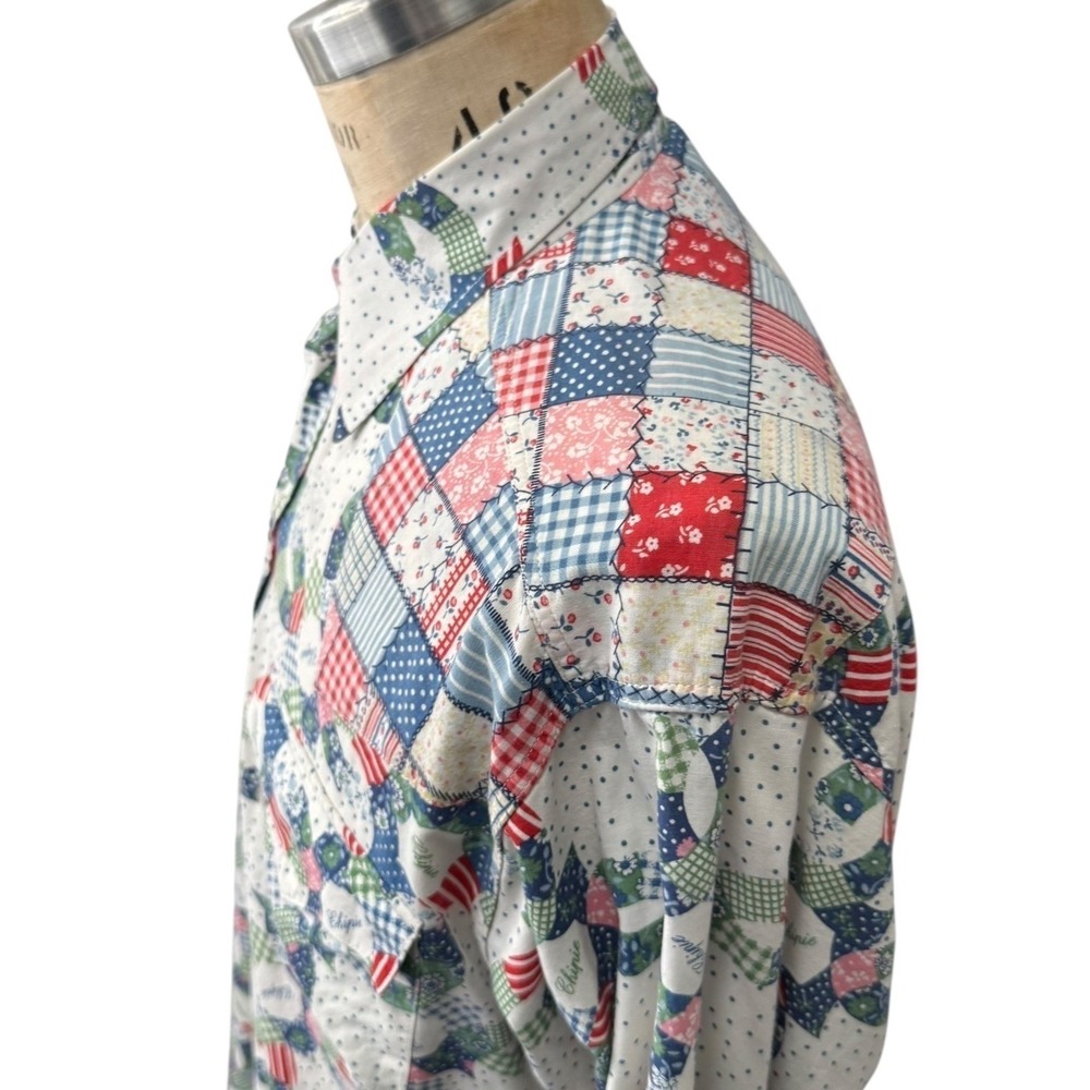 Vintage Chipie Westerner Quilted Patchwork Print Shirt Mens Long Sleeve Snap - Picture 5 of 8